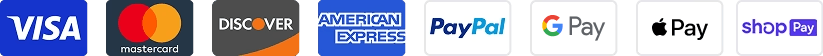 Accepted payment methods: Visa, Mastercard, Discover, American Express, PayPal, Google Pay, Apple Pay and Shop Pay